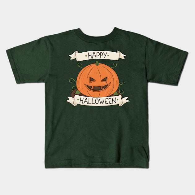 Halloween Pumpkin Kids T-Shirt by valentinahramov